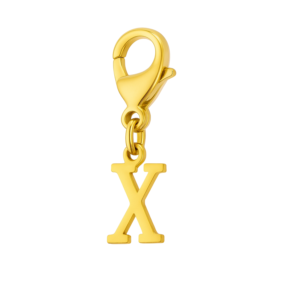 Charm Buchstabe X vor weißem Hintergrund