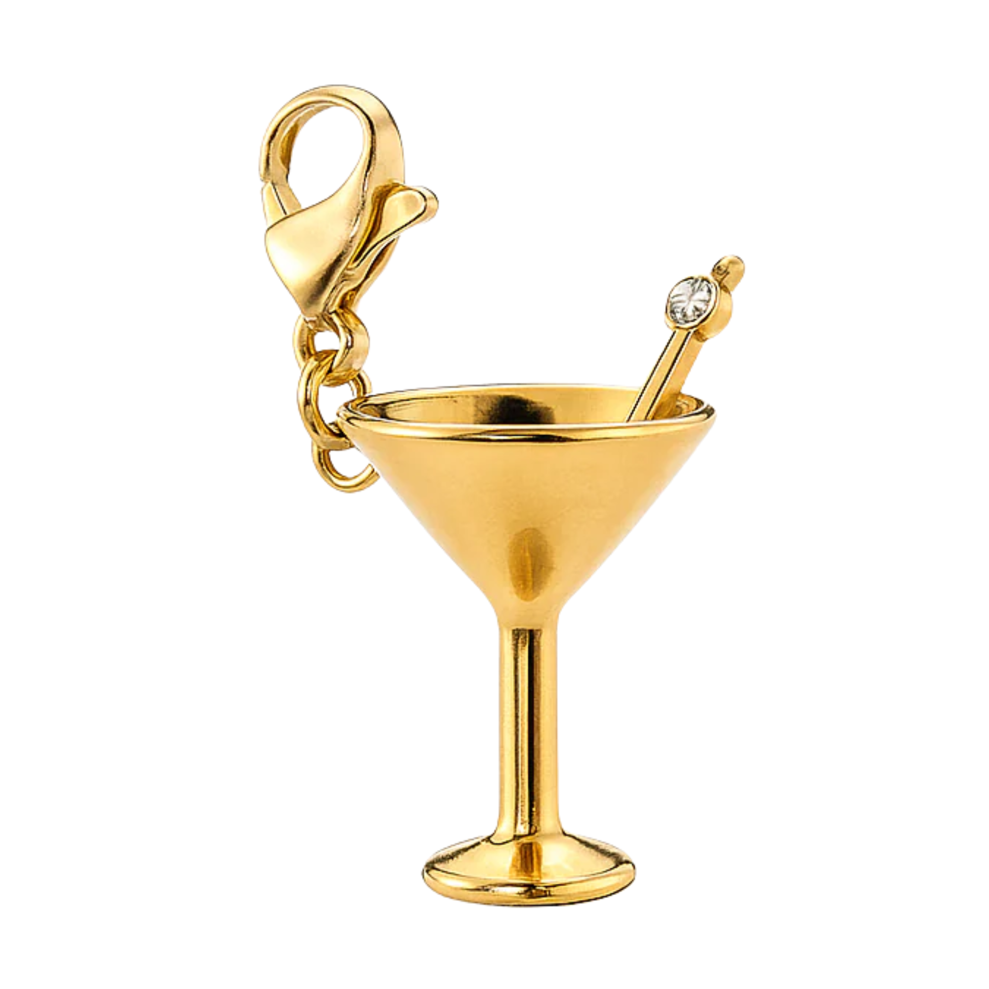 Goldener Cocktail Charm vor weißem Hintergrund