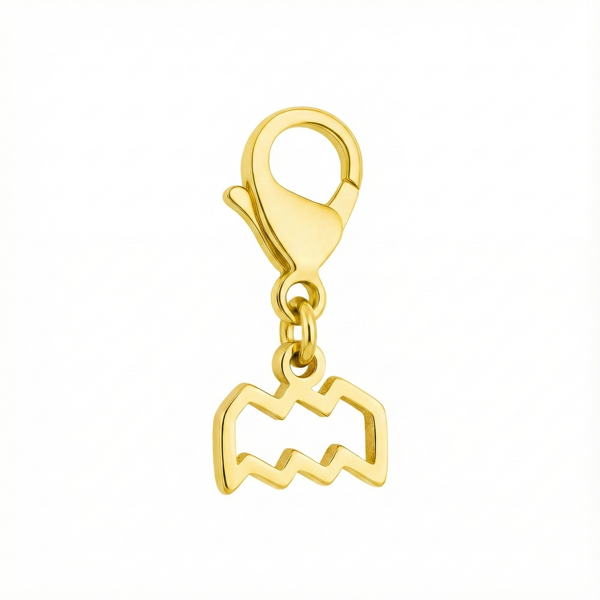 Aquarius zodiac charm in 18k gold featuring the original GLIIM clip, centered on a bright white background.