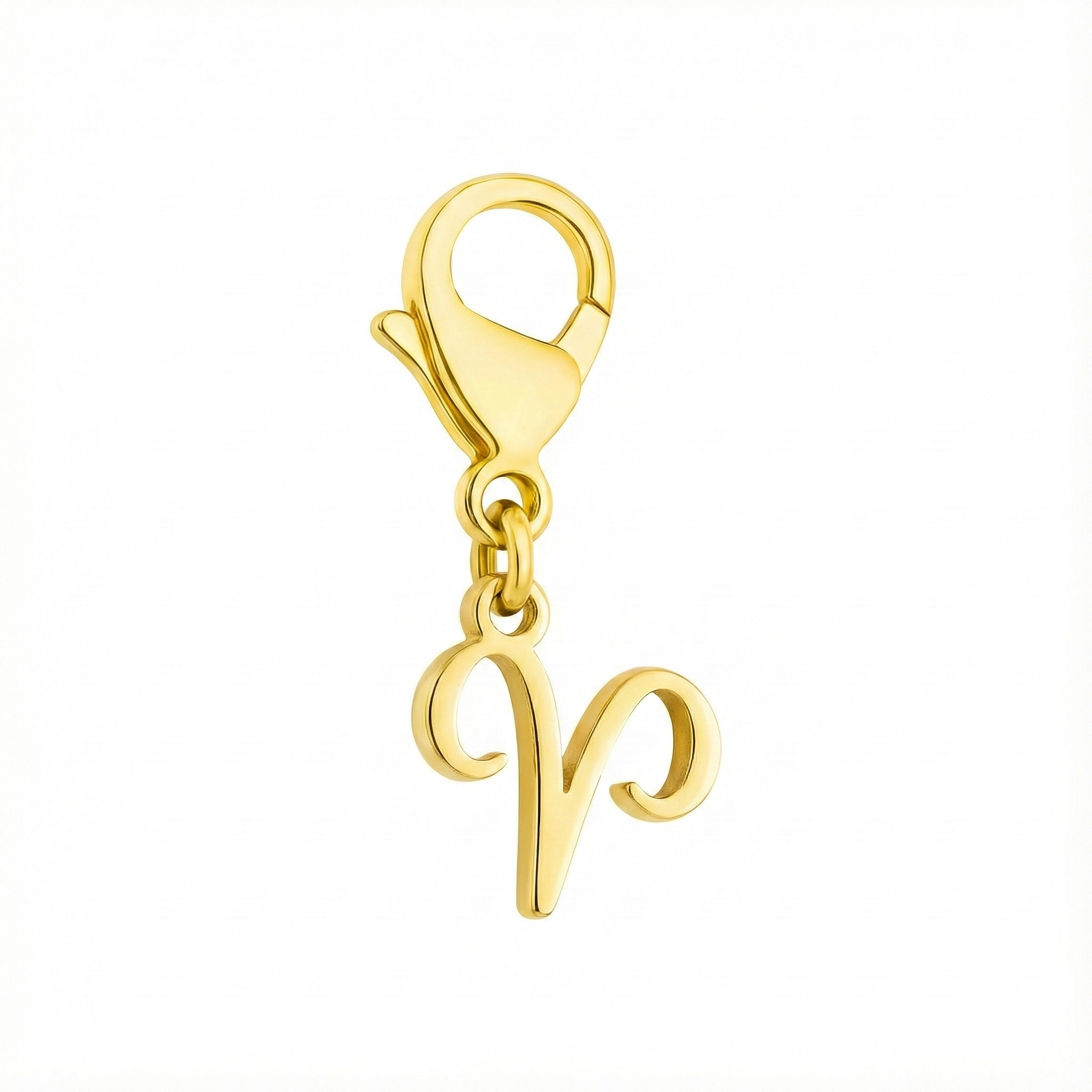 Aries zodiac charm in 18k gold with exact GLIIM clip, photographed on a white background.