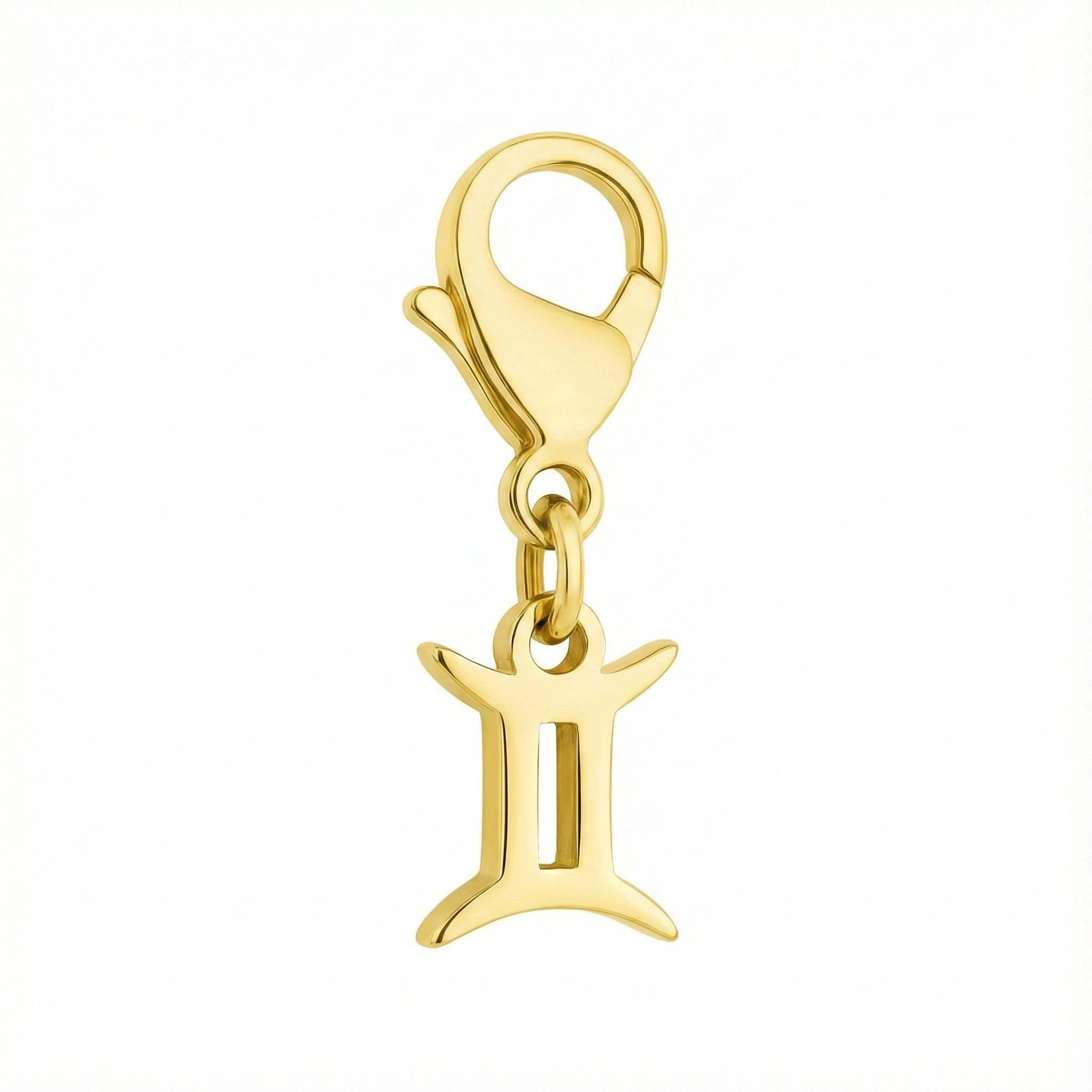 Gemini zodiac charm in 18k gold featuring the exact GLIIM clip on a white background.