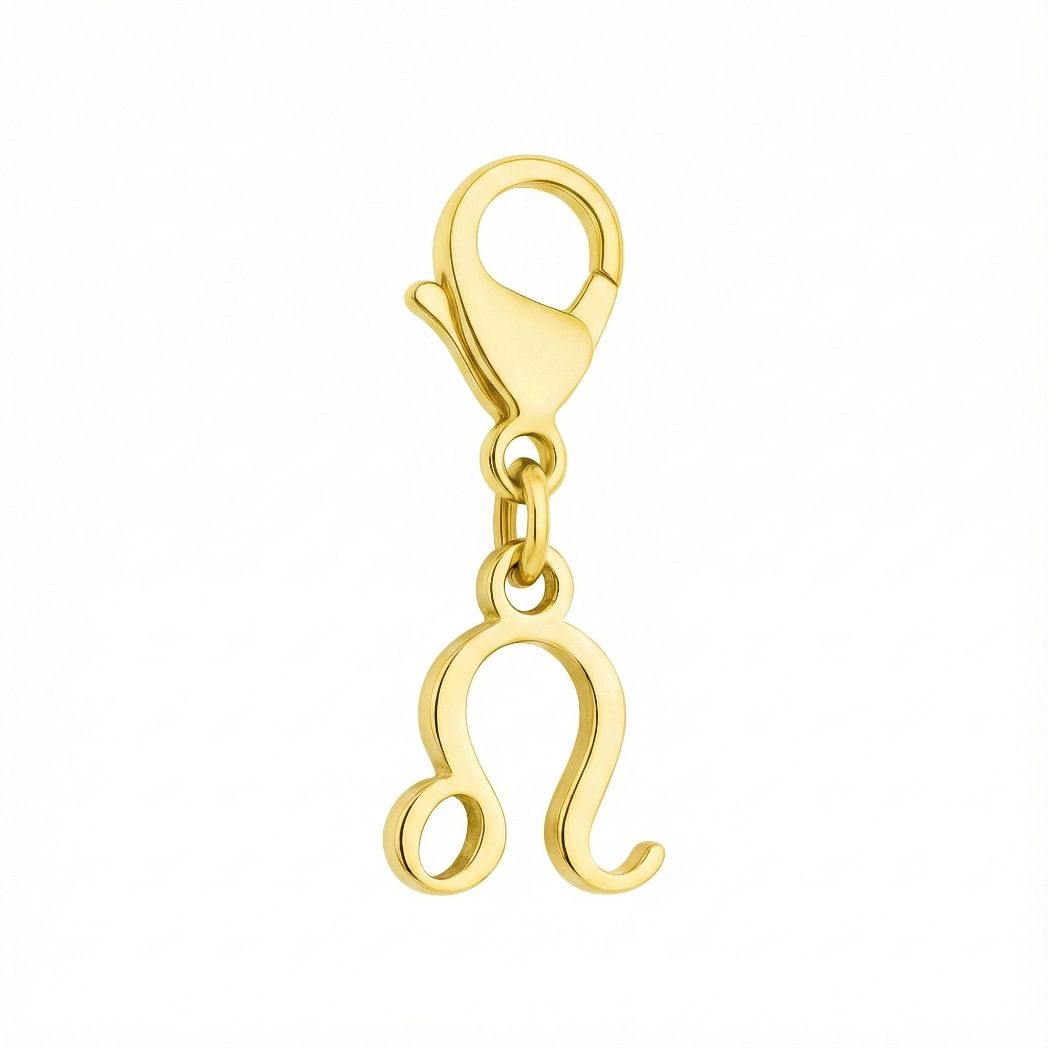 Leo zodiac charm in 18k gold with the signature GLIIM clip, photographed for premium e-commerce use.