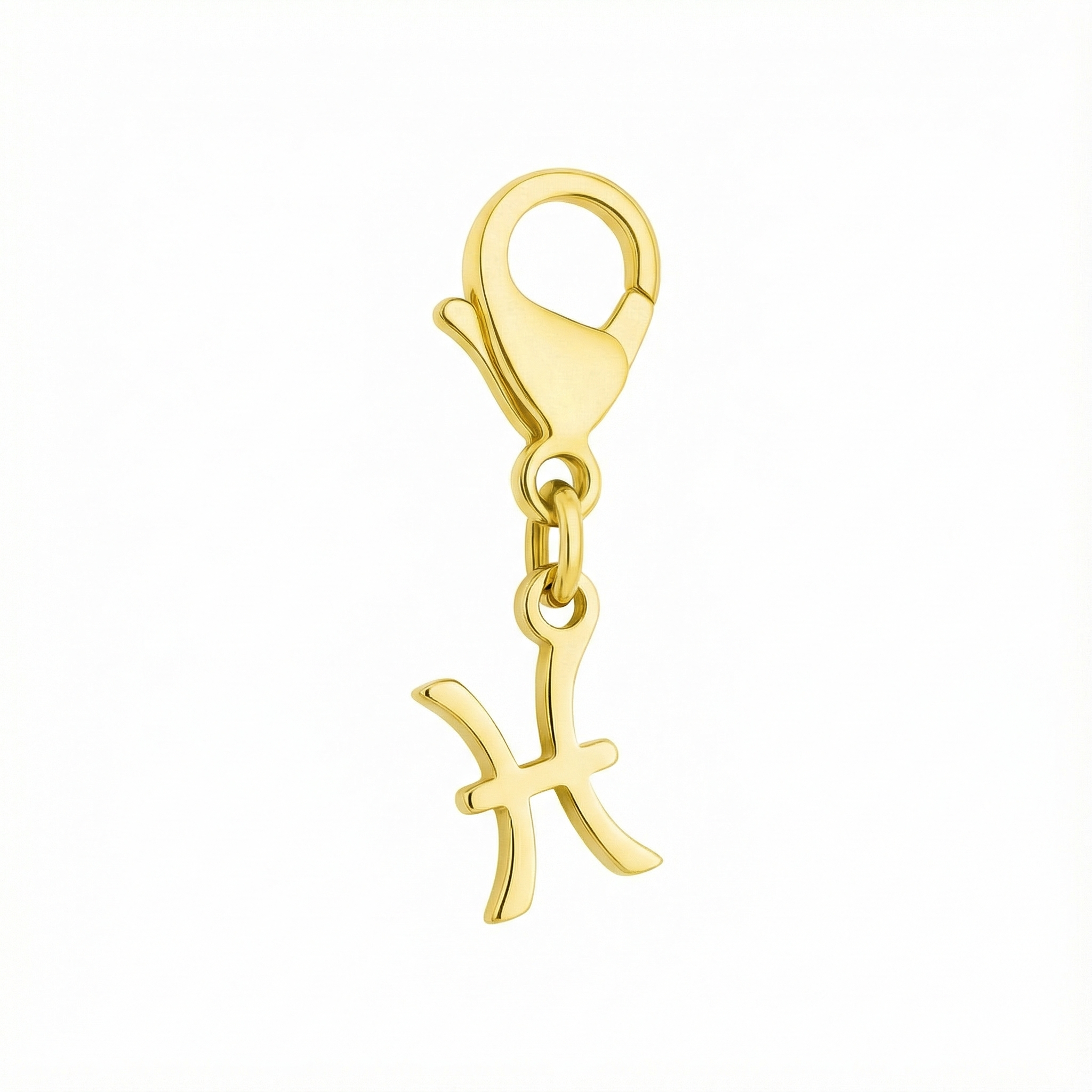 Pisces zodiac charm in 18k gold with the exact GLIIM clip, shown in high-quality product photography